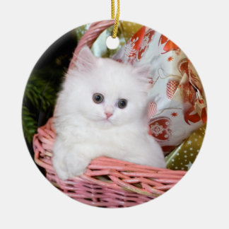 White Persian Kitten Christmas Ceramic Tree Decoration
