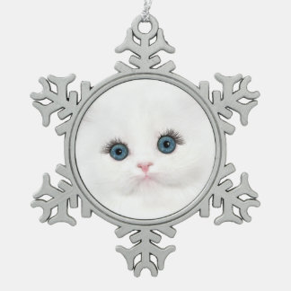White persian kitten Christmas Snowflake Pewter Christmas Ornament