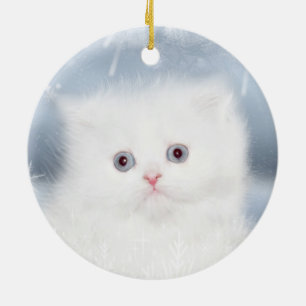 White persian kitten face ceramic tree decoration