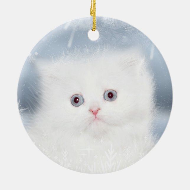 White persian kitten face ceramic tree decoration (Back)
