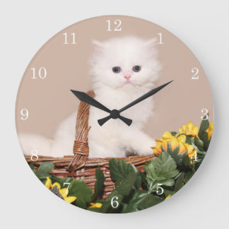 White persian kitten large clock