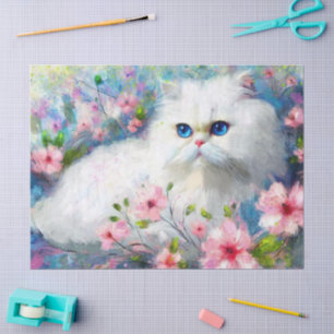 White Persian Kitty Cat Blue Eyes Decoupage Tissue Paper