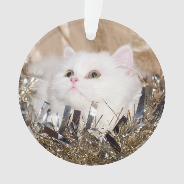 White Persian kitty cat Christmas Ornament (Front)