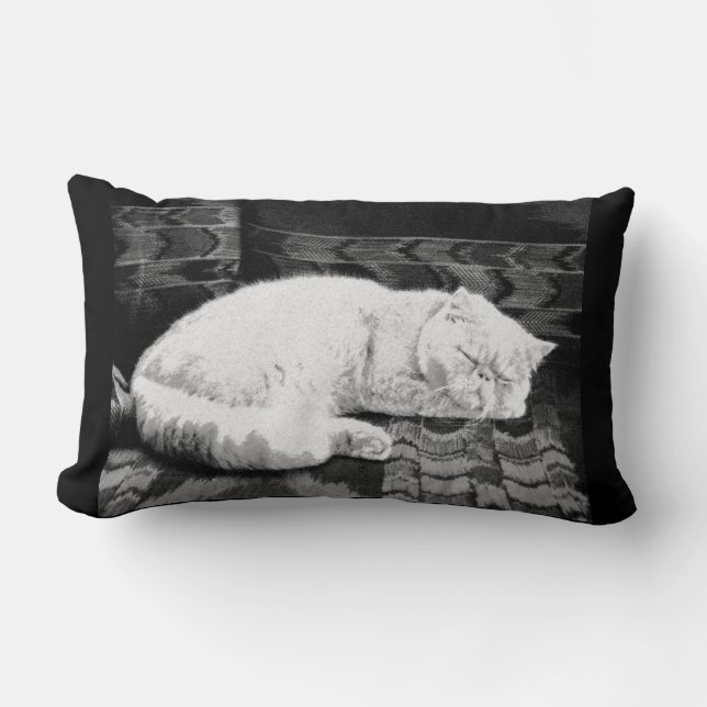 White Persian Sleeping Cat Lumbar Cushion (Front)
