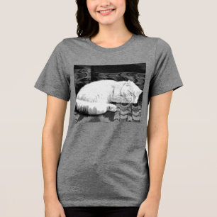 White Persian Sleeping Cat Tri-Blend Shirt