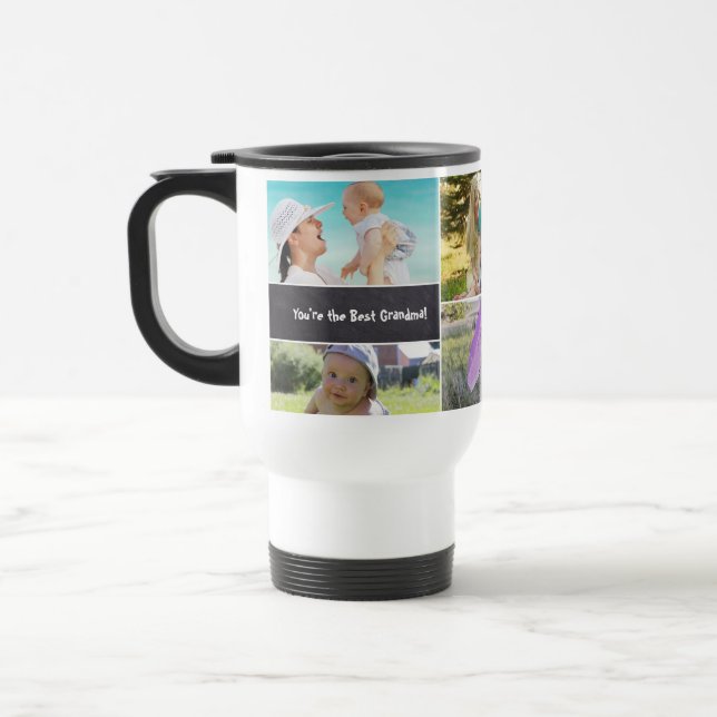 White Personalised,  Collage 6 Photos, Grandma Travel Mug (Left)