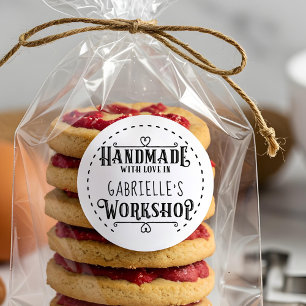 White Personalised Handmade with Love in Workshop Classic Round Sticker