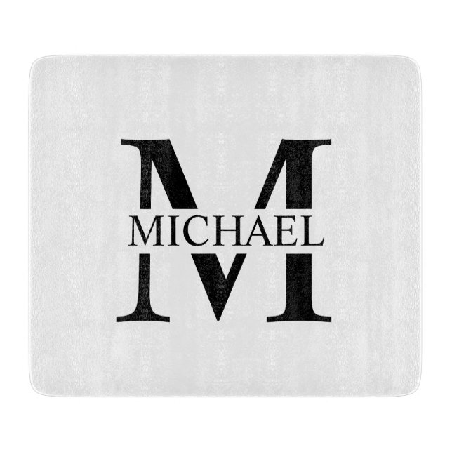 White Personalised Monogram and Name Cutting Board (Front)