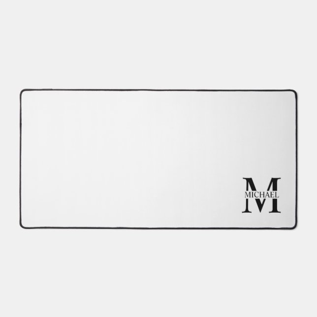White Personalised Monogram and Name Desk Mat (Front)
