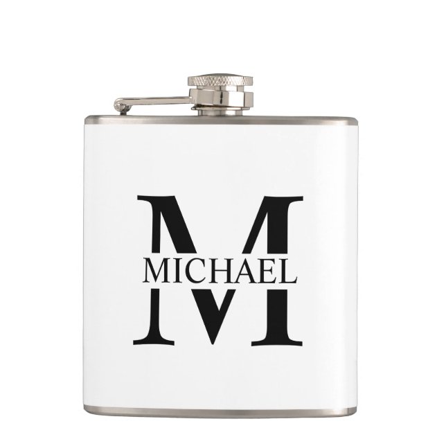 White Personalised Monogram and Name Flask (Front)