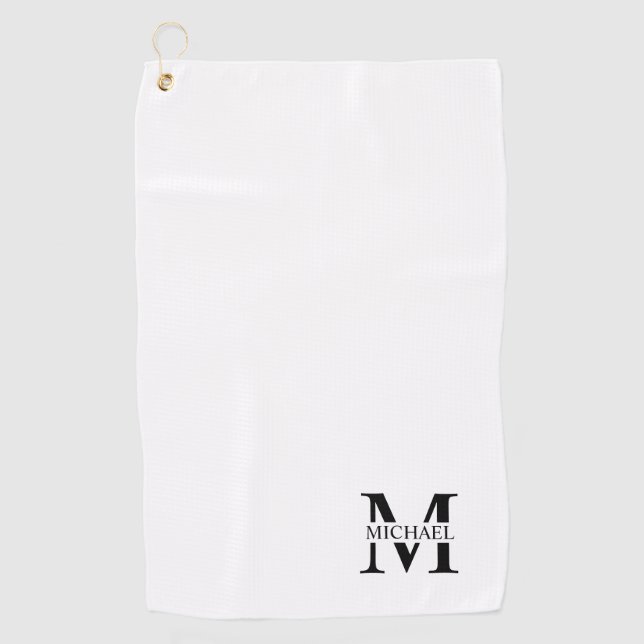 White Personalised Monogram and Name Golf Towel (Front)