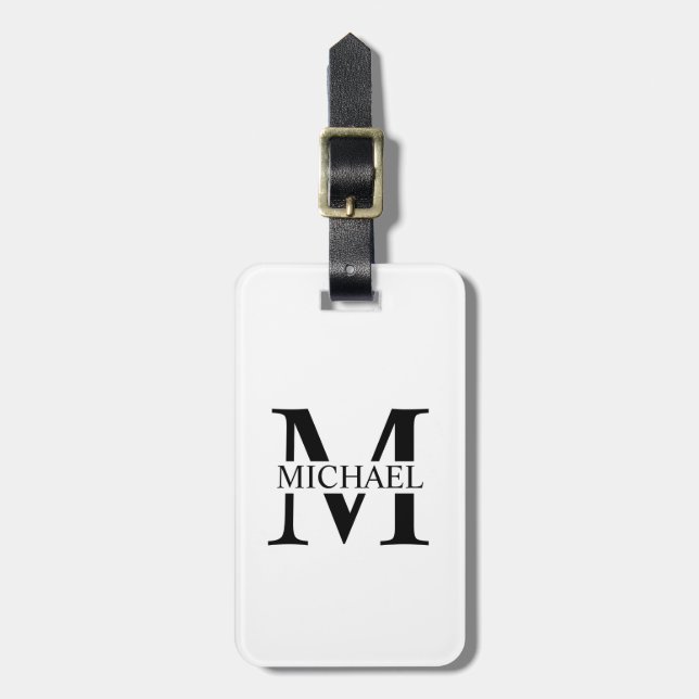 White Personalised Monogram and Name Luggage Tag (Front Vertical)