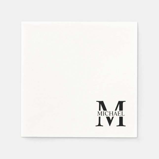 White Personalised Monogram and Name Napkin (Front)