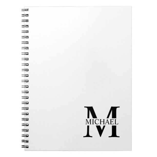 White Personalised Monogram and Name Notebook (Front)