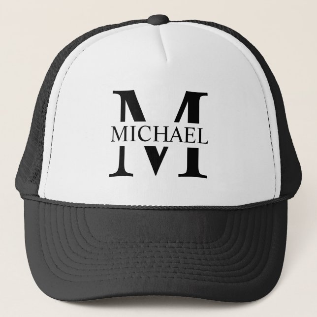 White Personalised Monogram and Name Trucker Hat (Front)