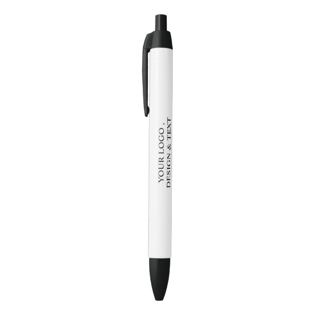 White Personalised – Your Logo & Text Here  Black Ink Pen (Top (Vertical))