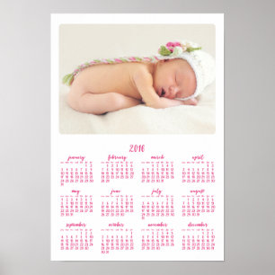 White Personalized Poster Yearly Calendar 2016