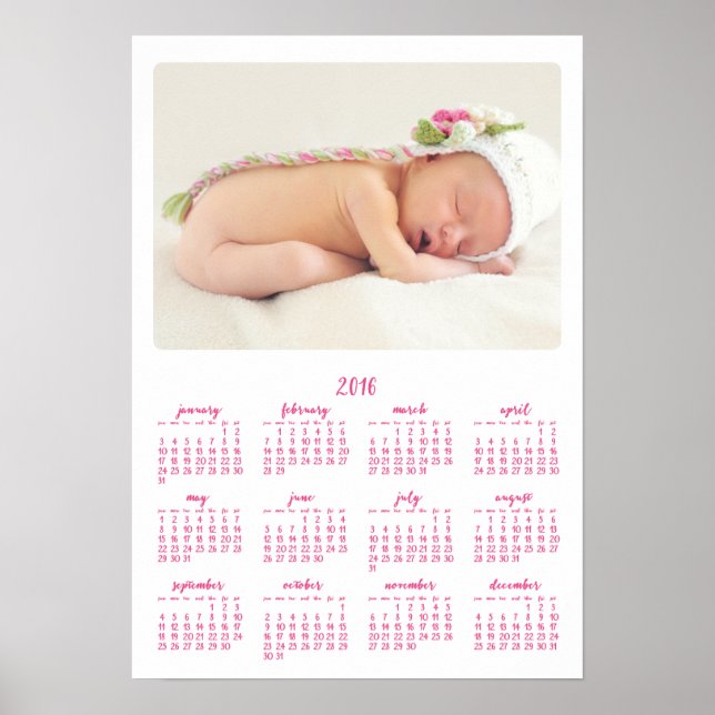 White Personalized Poster Yearly Calendar 2016 (Front)