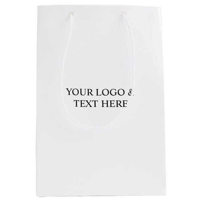 White Personalized – Your Logo & Text Here Medium Gift Bag (Front)