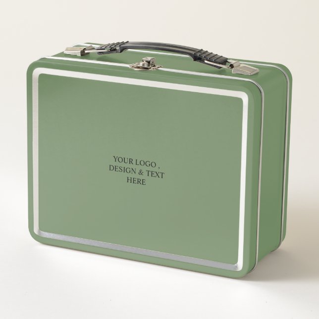 White Personalized – Your Logo & Text Here Metal Lunch Box (Front)