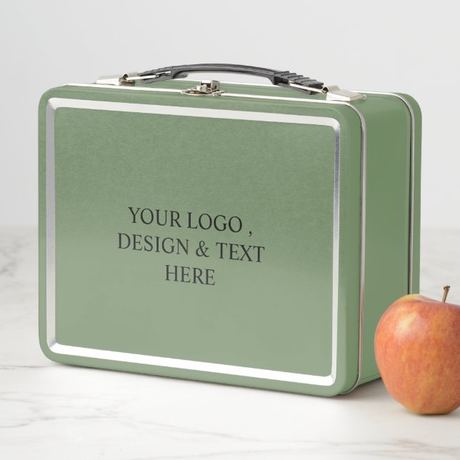 White Personalized – Your Logo & Text Here Metal Lunch Box (In Situ)
