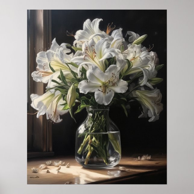 White Peruvian Lily Flowers Art Print Poster (Front)