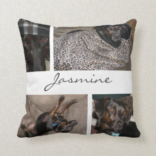 White Pet Photo Collage Monogrammed Cushion