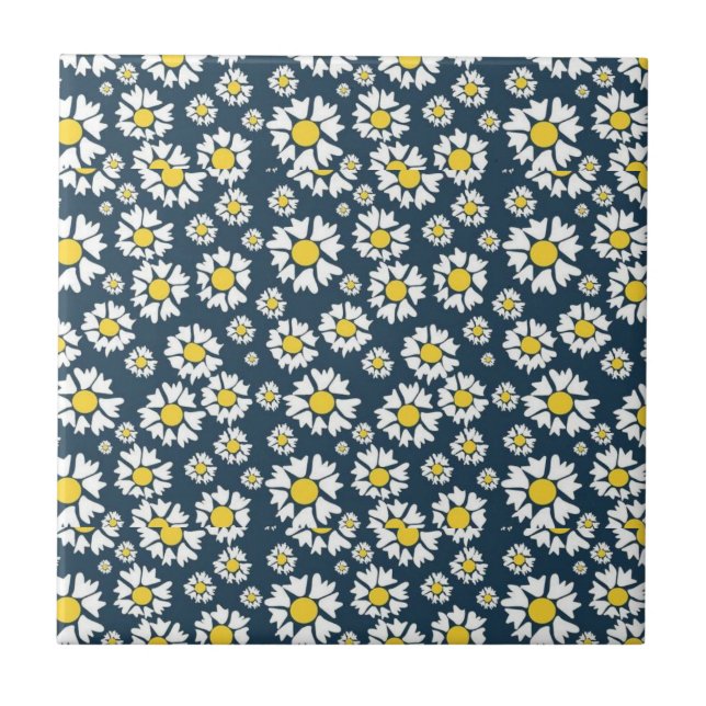 white petal flowers on navy blue tile (Front)