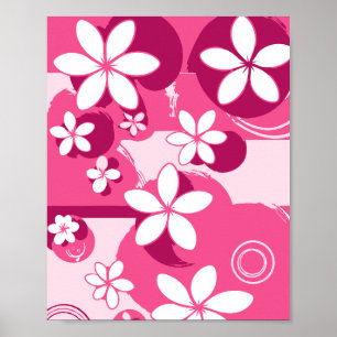 White Petal Flowers with Pink Outlines Poster