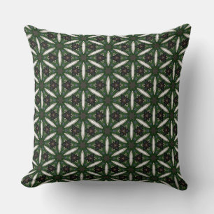White Petals Flower over Green Pattern Cushion