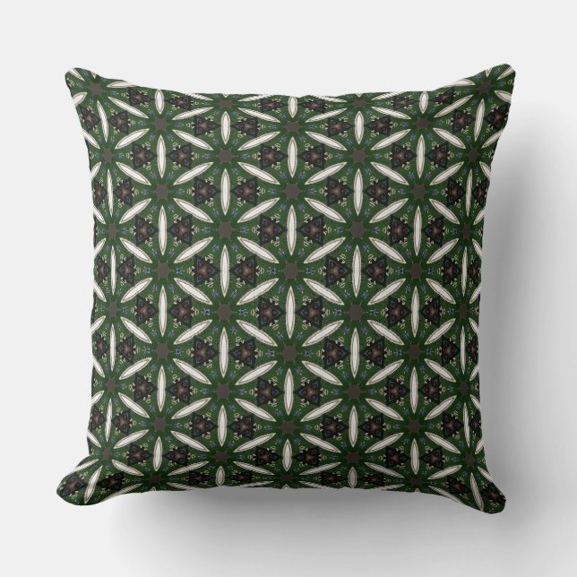 White Petals Flower over Green Pattern Cushion (Front)