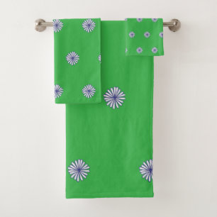 White Petals Green Gift Home Decor  Bath Towel Set