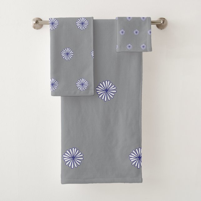 White Petals Grey Gift Home Decor  Bath Towel Set (Insitu)
