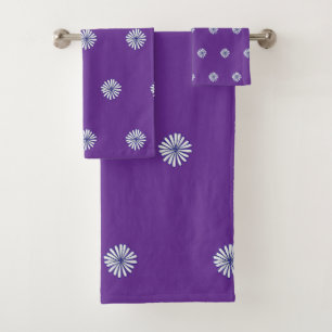 White Petals Purple Gift Home Decor Bath Towel Set