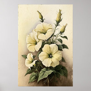 White Petunias Flower Art Print Poster