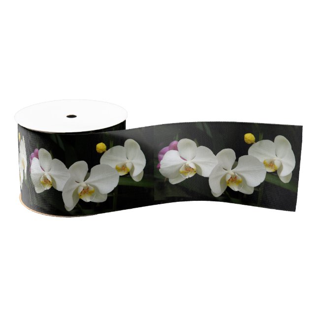 White Phalaenopsis Orchid Ribbon Grosgrain Ribbon (Spool)