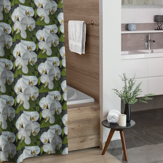 White Phalaenopsis Orchids Floral Pattern Shower C Shower Curtain (In Situ Bathroom)