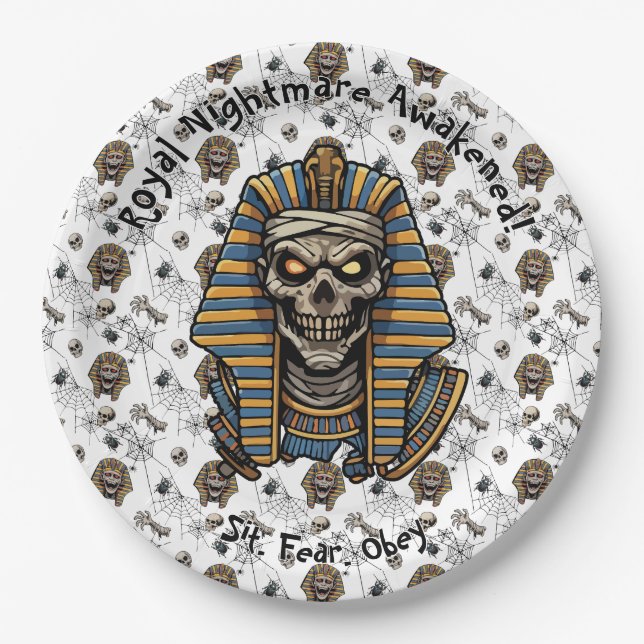 🤍 White Pharaoh Mummy Paper Plate 🎃🍽️ (Front)