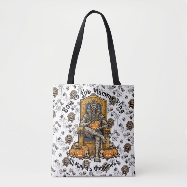 🤍 White Pharaoh Mummy Tote Bag 👑🎃 (Front)