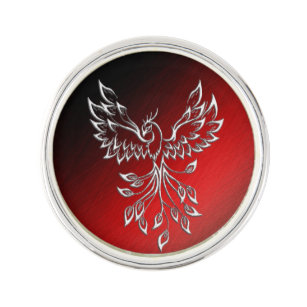 White Phoenix Rises Red n Black Ashes Lapel Pin