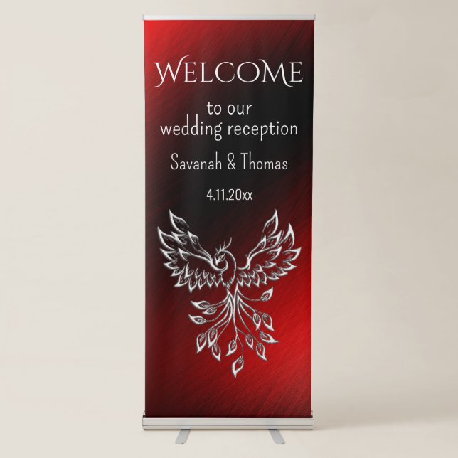 White Phoenix Rises Red n Black Ashes Retractable Banner (Front)