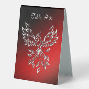 White Phoenix Rises Red n Black Ashes Table Number