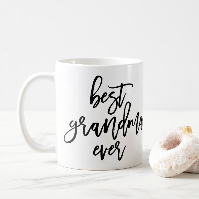 White Photo Best Grandma Ever Handwritten Script Coffee Mug (With Donut)