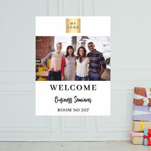 White photo business logo seminar welcome poster