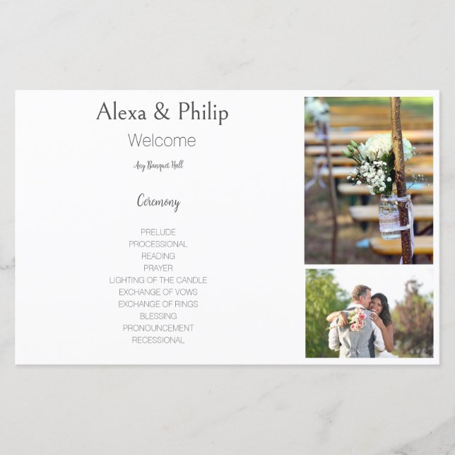 White Photo Collage Wedding program (Front)