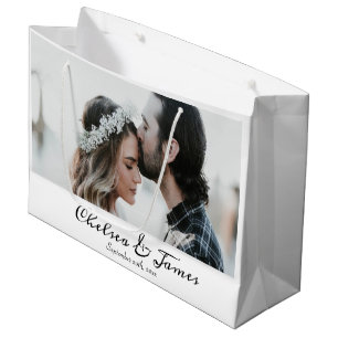 White Photo Elegant Calligraphy Name Anniversary Large Gift Bag