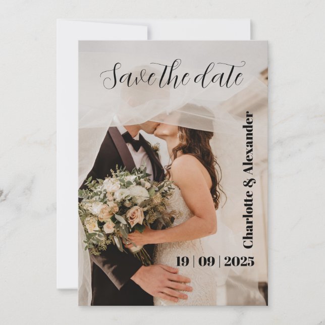 White Photographic Save the Date Virtual Invitatio Holiday Card (Front)