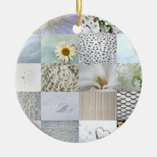 White photography collage ceramic tree decoration