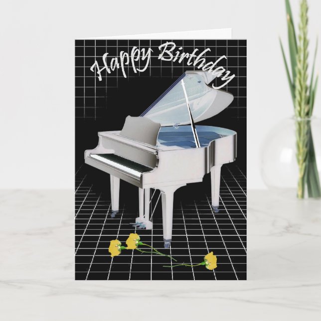 White piano and Roses Holiday Card (Front)