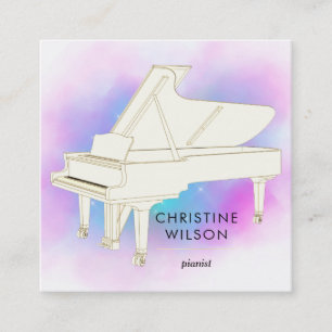 white piano on colourful watercolor cloud square business card